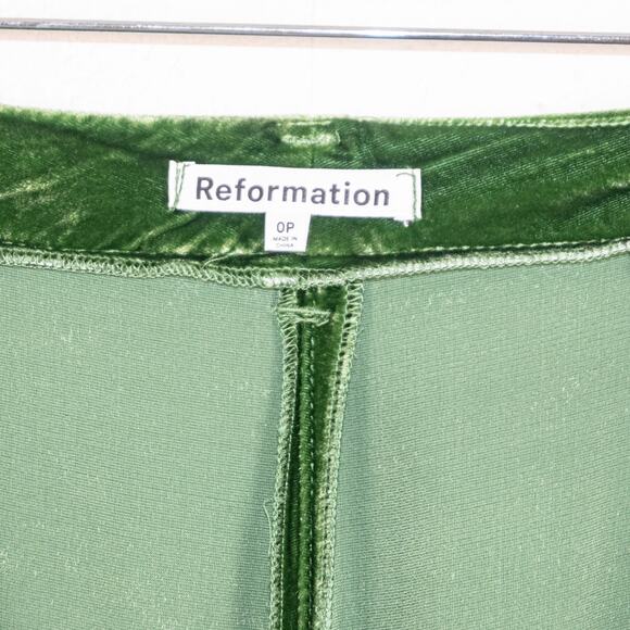Reformation Wes Velvet Wide-Leg Pants in Green size 0 Petite - Picture 5 of 11